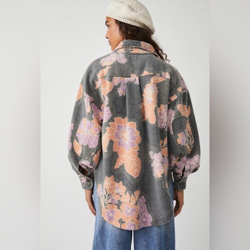 Free People Printed Floral Ruby Shacket/Jacket in Charcoal Small NWT - Picture 3 of 12